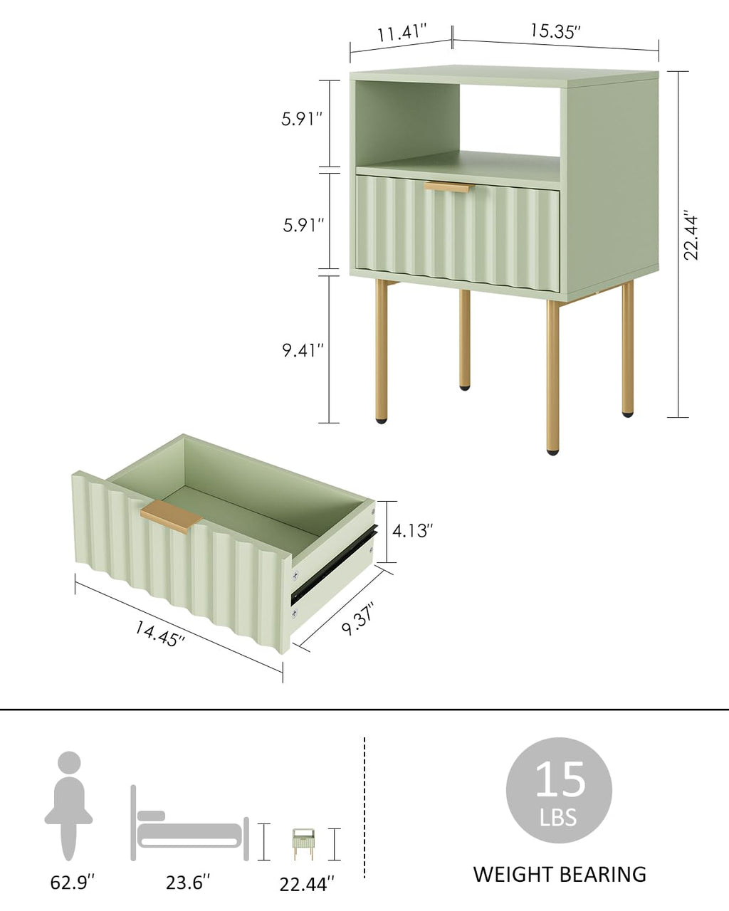 Green Night Stand with Drawer and Shelf M153056