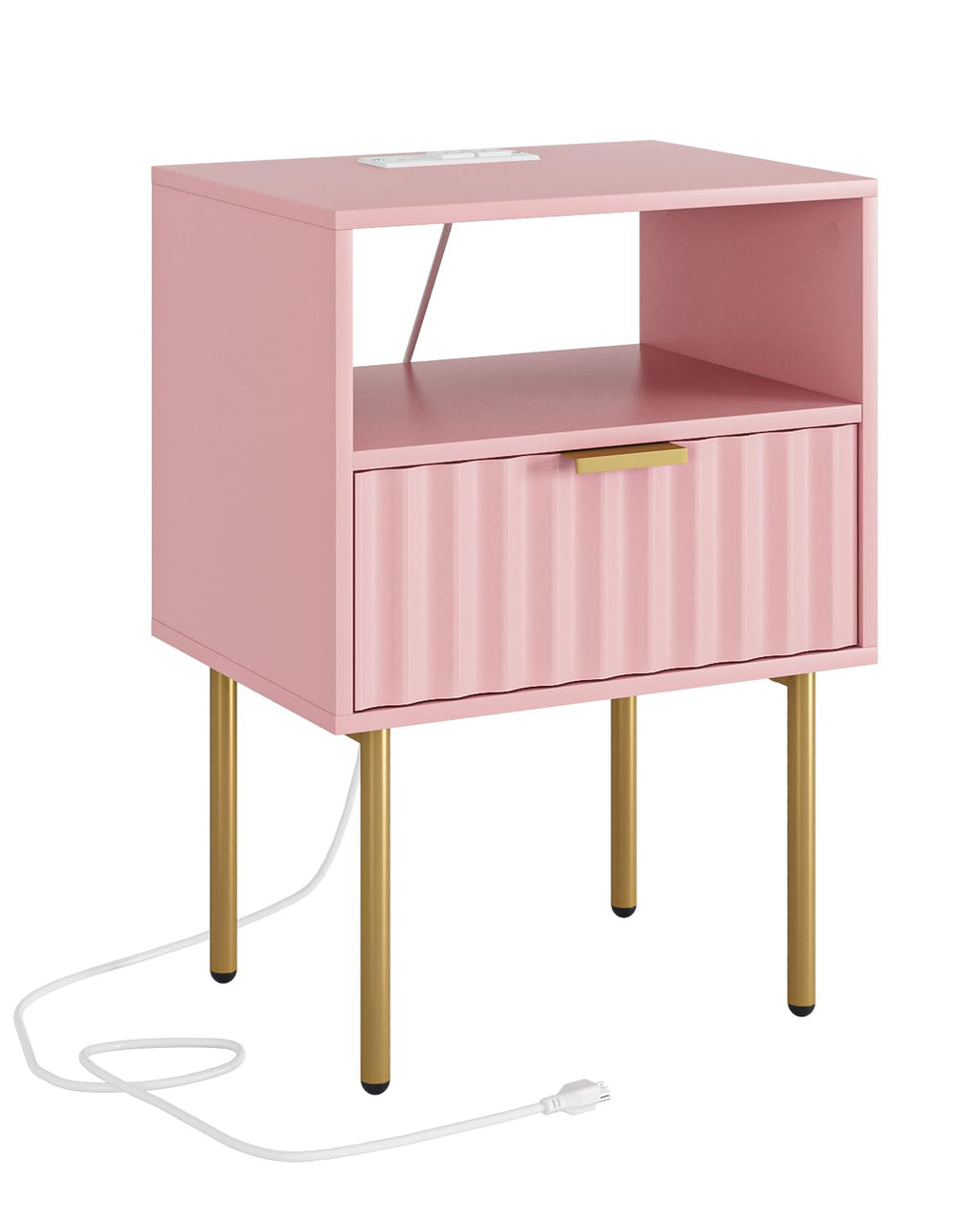 Pink Fluted Nightstand with Charging Station D308351