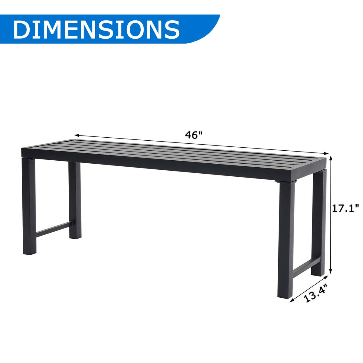 46" Black Metal Backless Outdoor Bench O1101