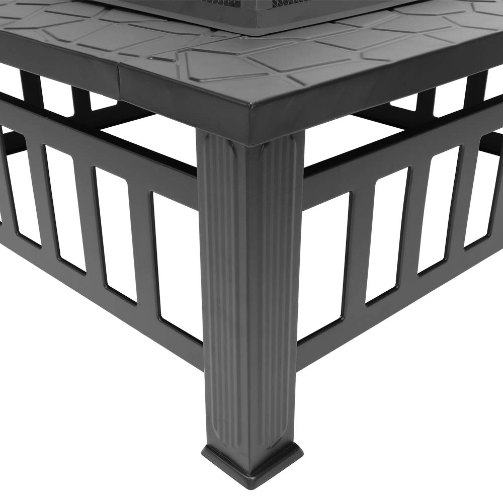 Portable Iron Wood Burning Fire Pit with Mesh Screen Lid T6491