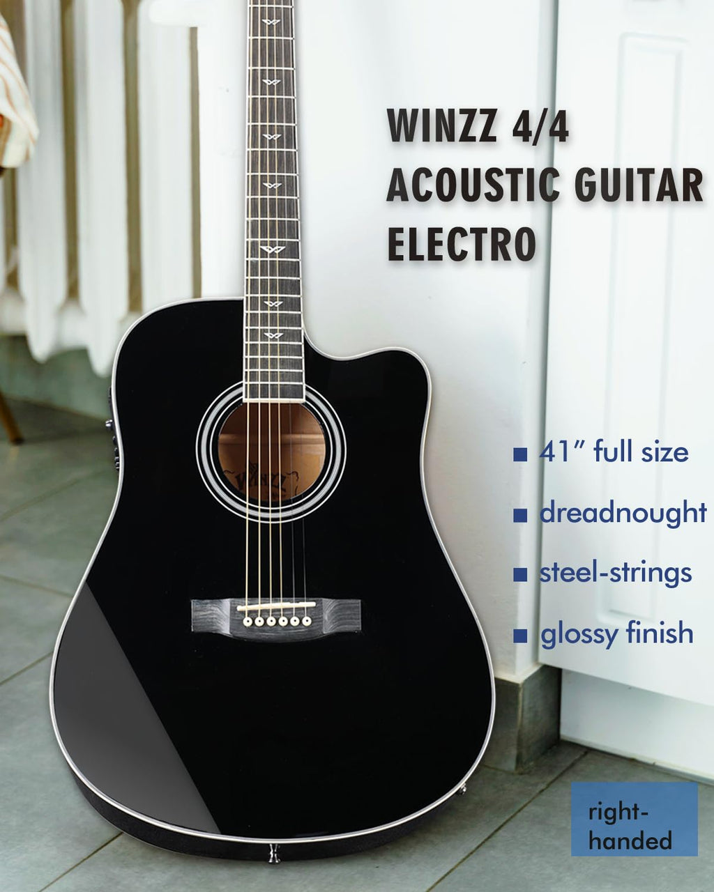Glossy Black 4/4 Full Size 6 Steel-String Acoustic-Electric Guitar F426