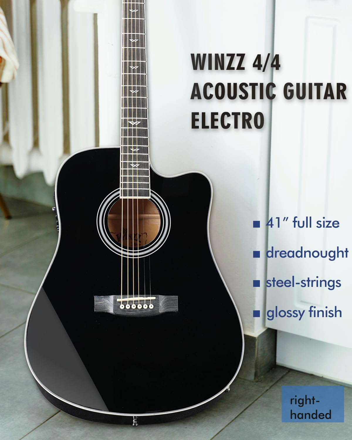 Glossy Black 4/4 Full Size 6 Steel-String Acoustic-Electric Guitar F426