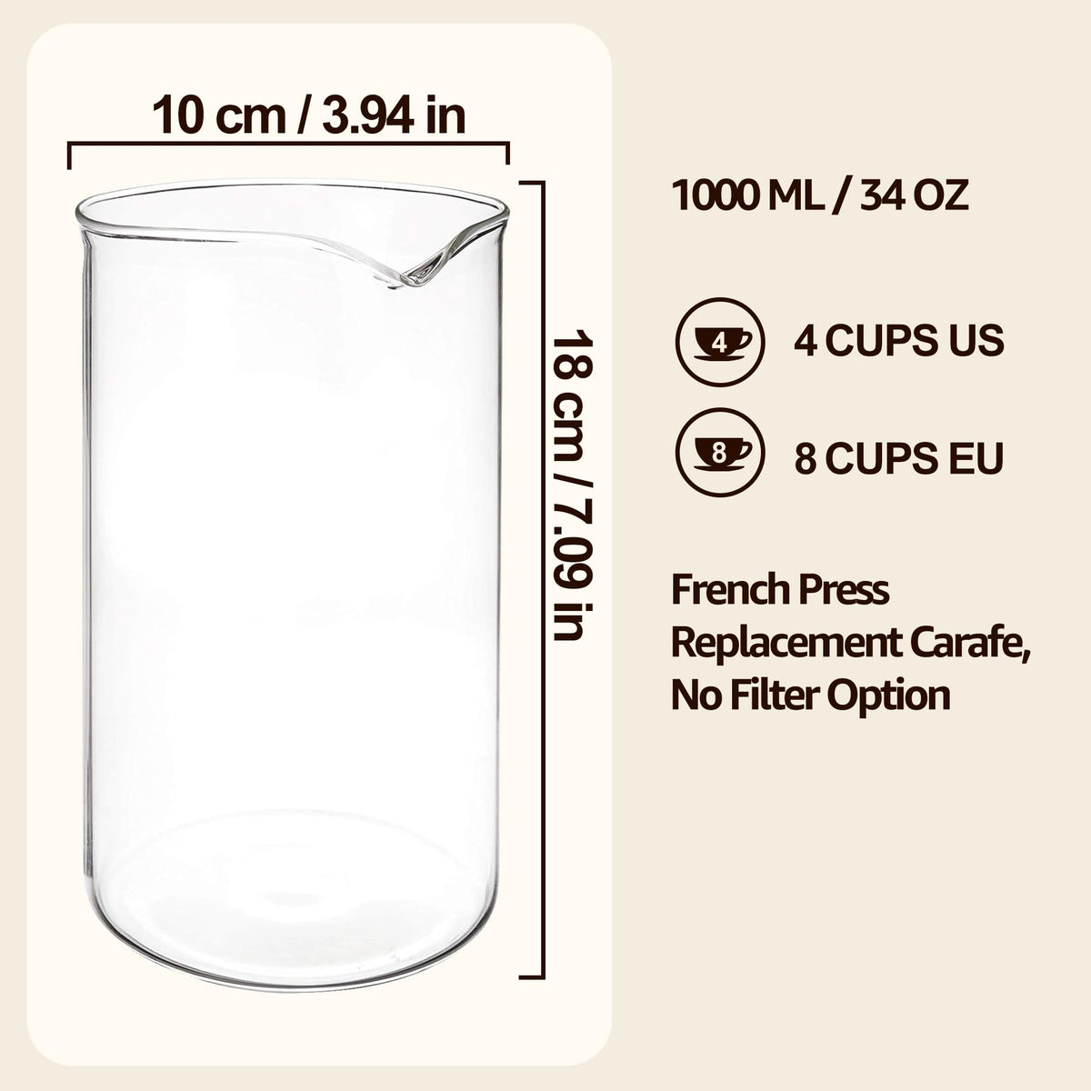 Glass French Press Replacement, 34 Ounce, Dishwasher Safe Y416189