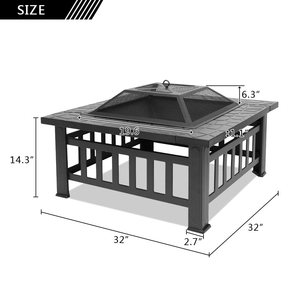 Portable Iron Wood Burning Fire Pit with Mesh Screen Lid T6491
