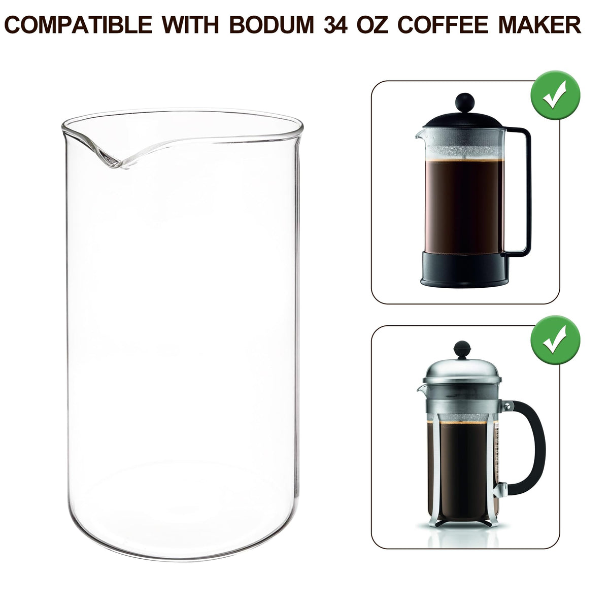 Glass French Press Replacement, 34 Ounce, Dishwasher Safe Y416189