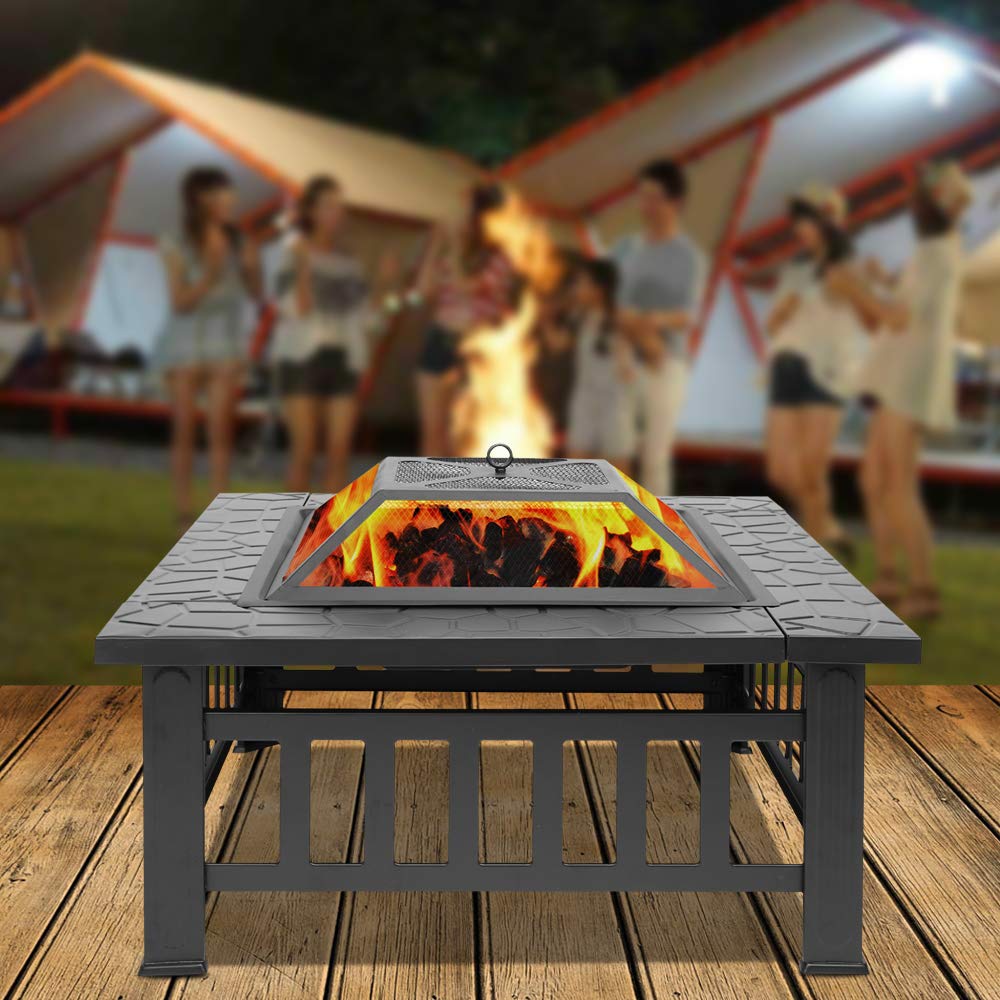 Portable Iron Wood Burning Fire Pit with Mesh Screen Lid T6491