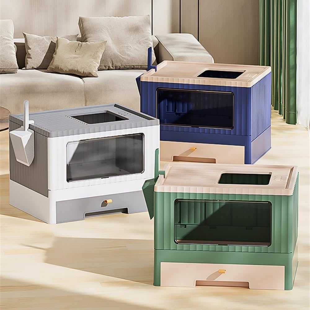 Foldable Cat Litter Box with Lid & Scoop T36469