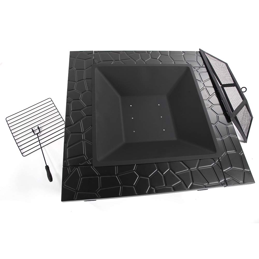 Portable Iron Wood Burning Fire Pit with Mesh Screen Lid T6491