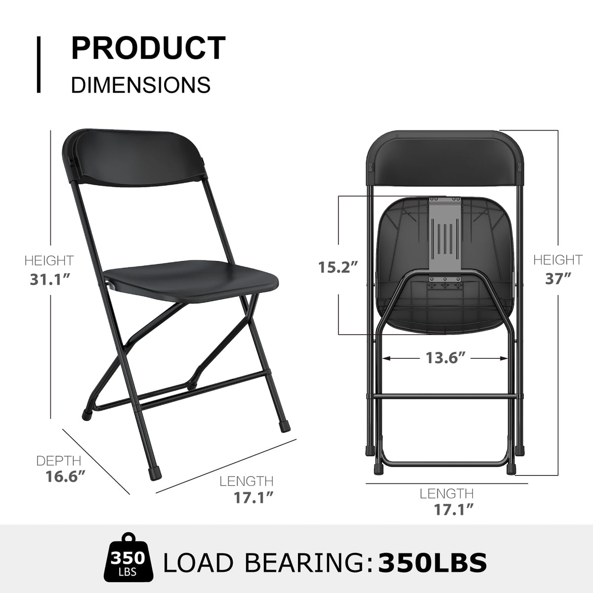 Black Plastic Folding Chairs, 10 Pack U27665