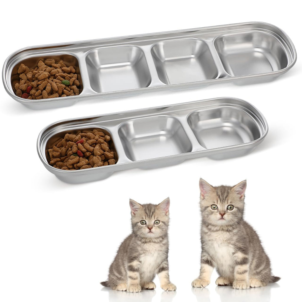 2pcs Stainless Steel Compartment Pet Food Bowls U68541