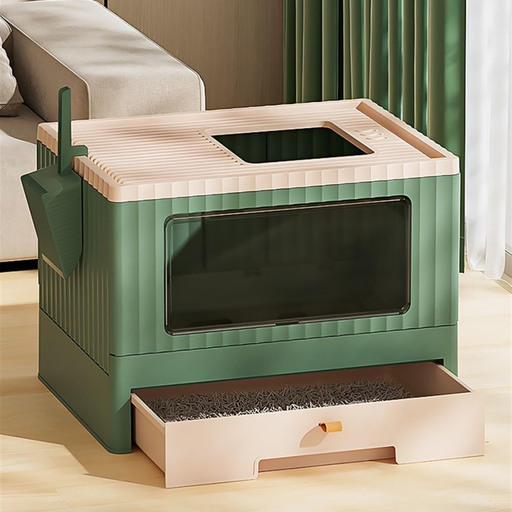Foldable Cat Litter Box with Lid & Scoop T36469