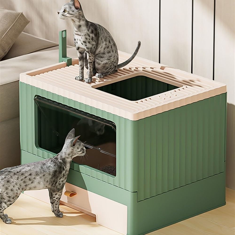 Foldable Cat Litter Box with Lid & Scoop T36469
