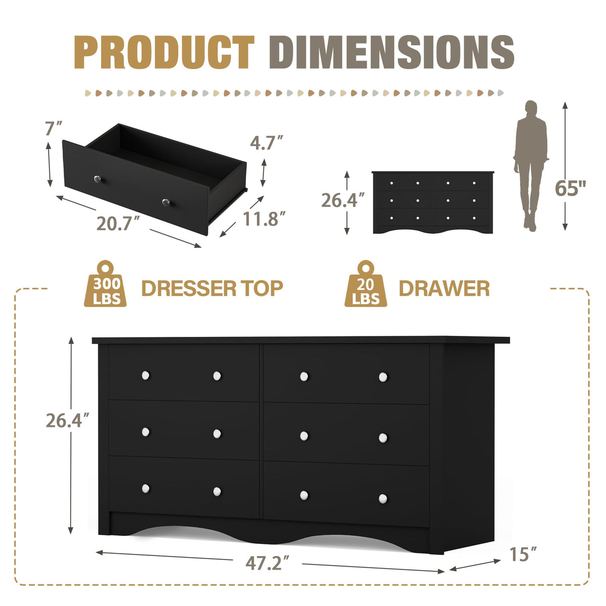 Black 6 Drawer Dresser K90411