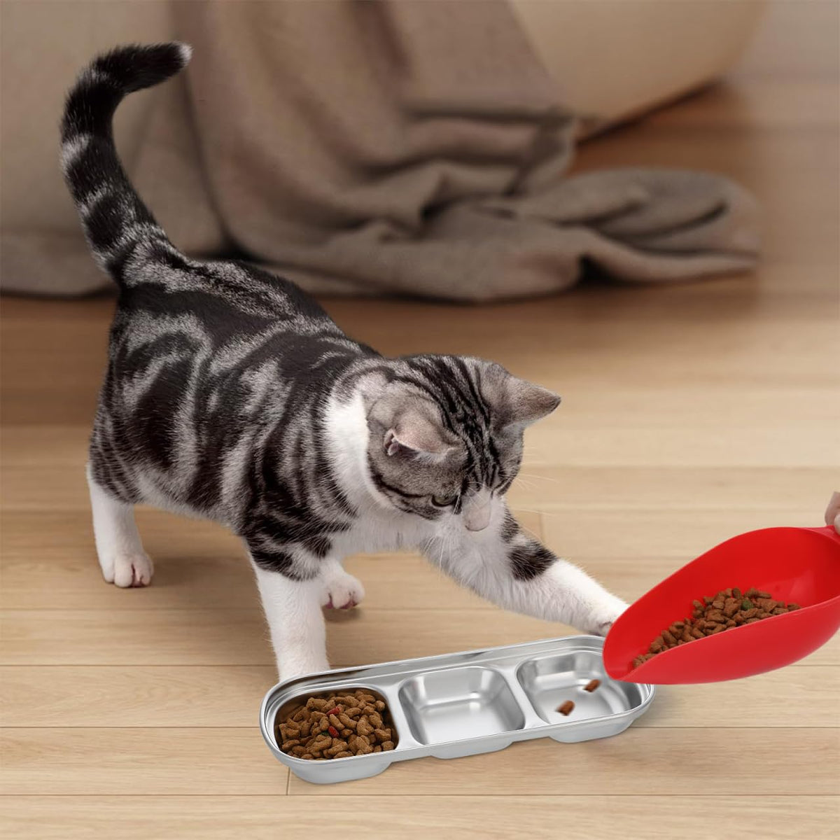 2pcs Stainless Steel Compartment Pet Food Bowls U68541