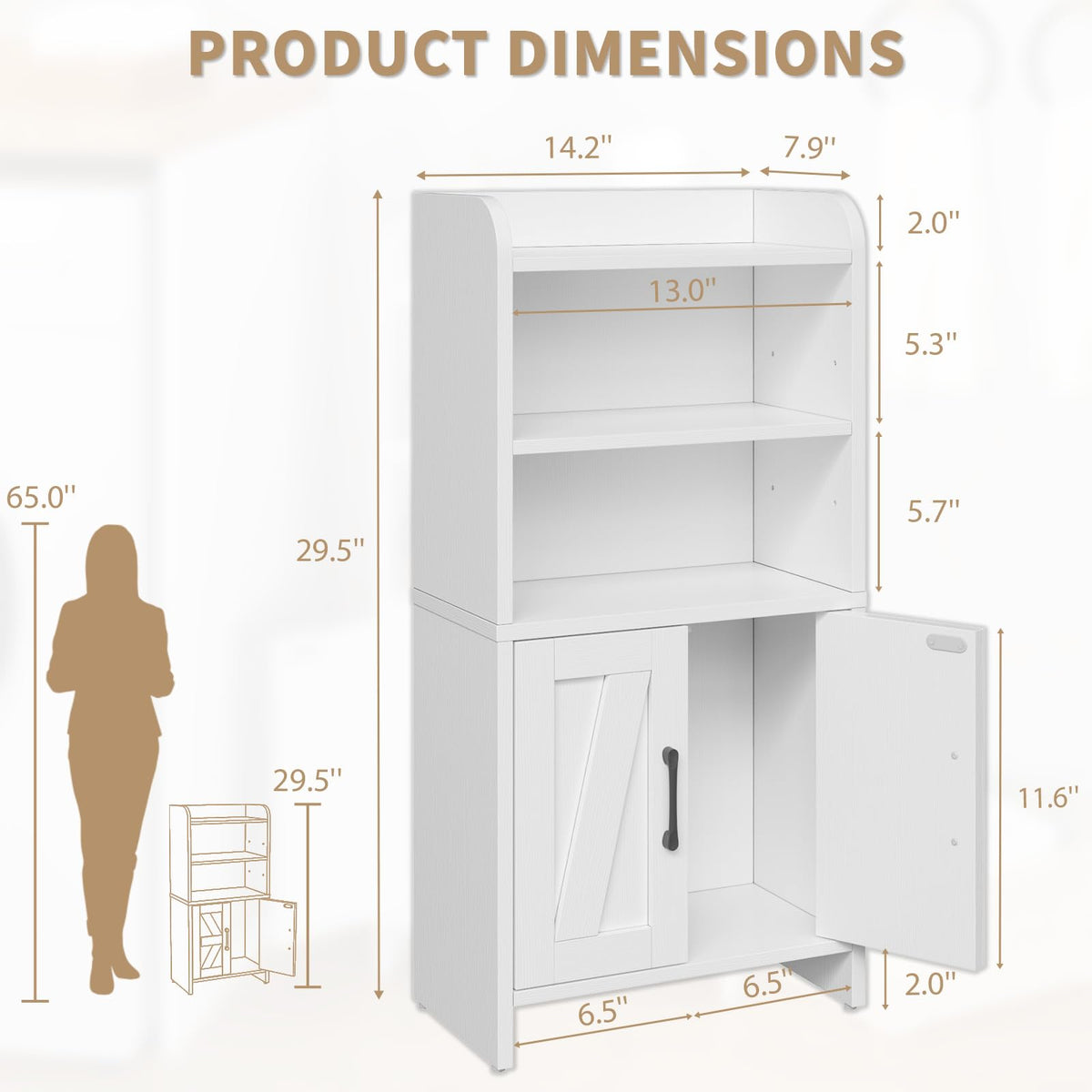 White Small Bathroom Storage Cabinet with 2 Doors and Shelves G646668