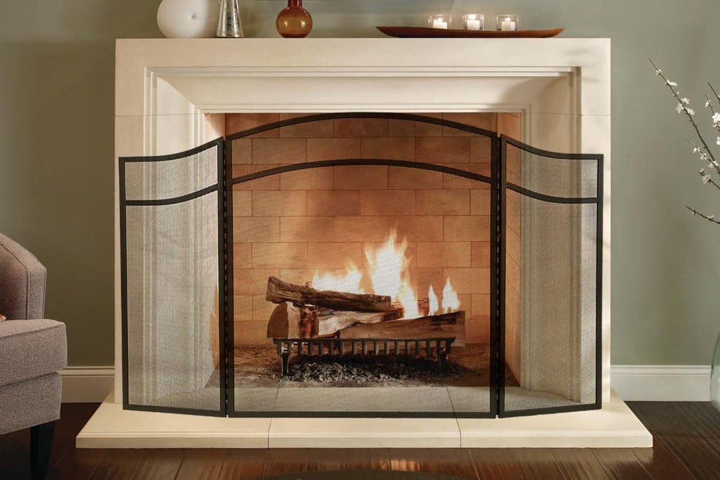 3 Panels Fireplace Screen with Arch Frame Black G95618