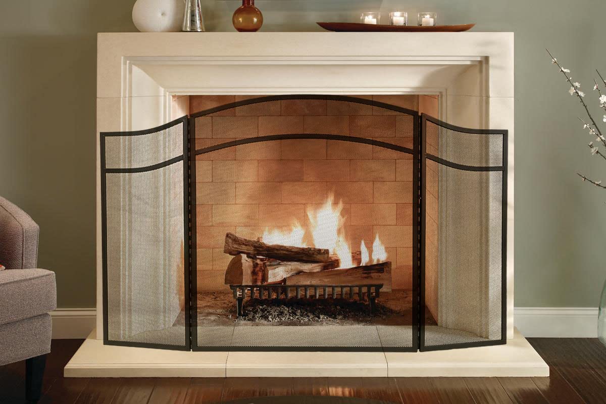 3 Panels Fireplace Screen with Arch Frame Black G95618