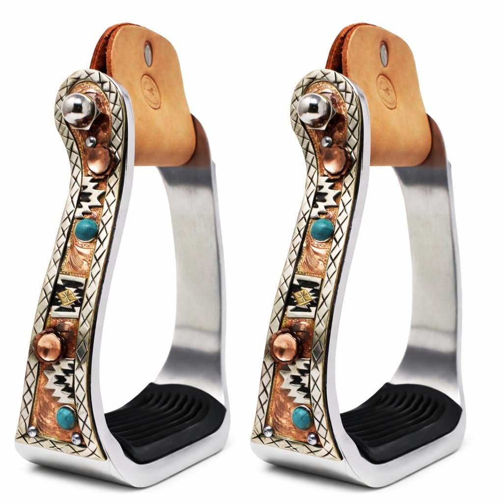 Turquoise Stone Aluminum Copper Barrel Stirrups R849348