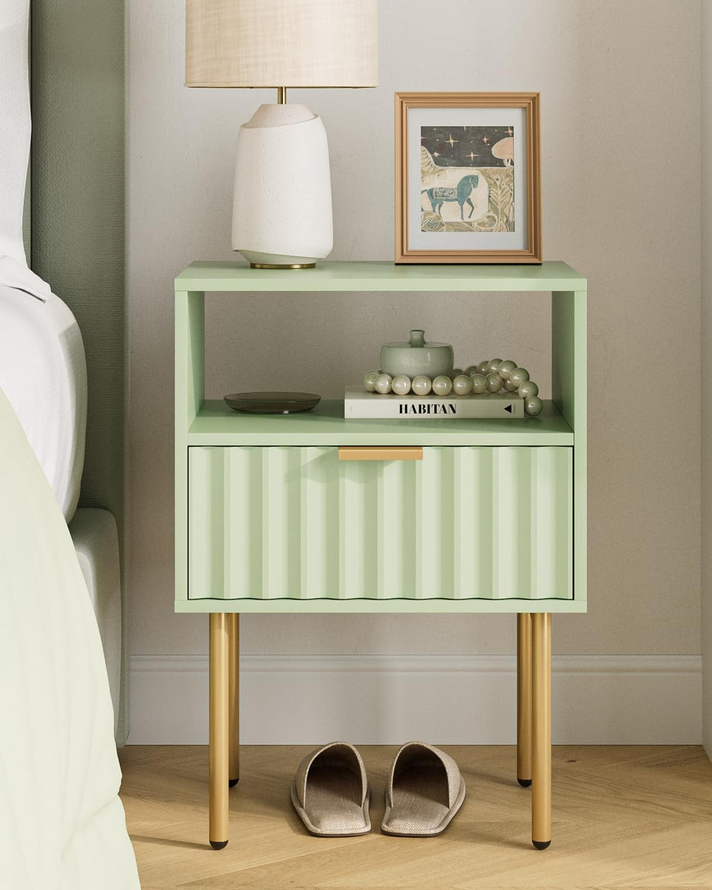 Green Night Stand with Drawer and Shelf M153056