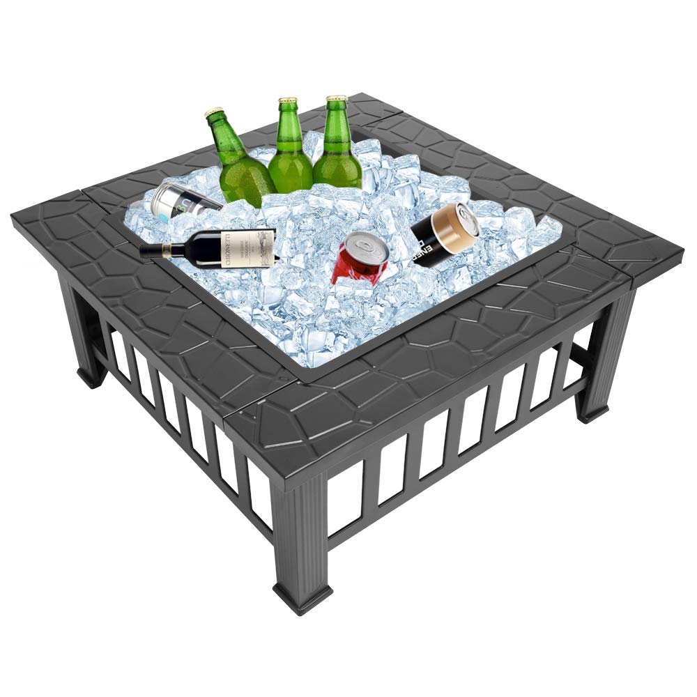 Portable Iron Wood Burning Fire Pit with Mesh Screen Lid T6491