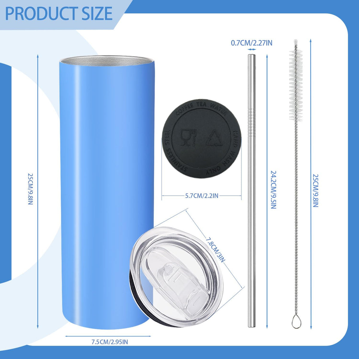 16 Pack 20oz Stainless Steel Insulated Tumblers with Lid and Straw E7263