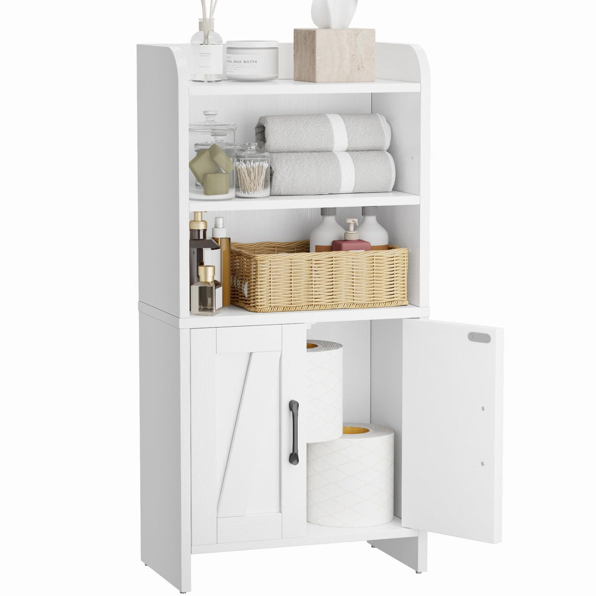White Small Bathroom Storage Cabinet with 2 Doors and Shelves G646668
