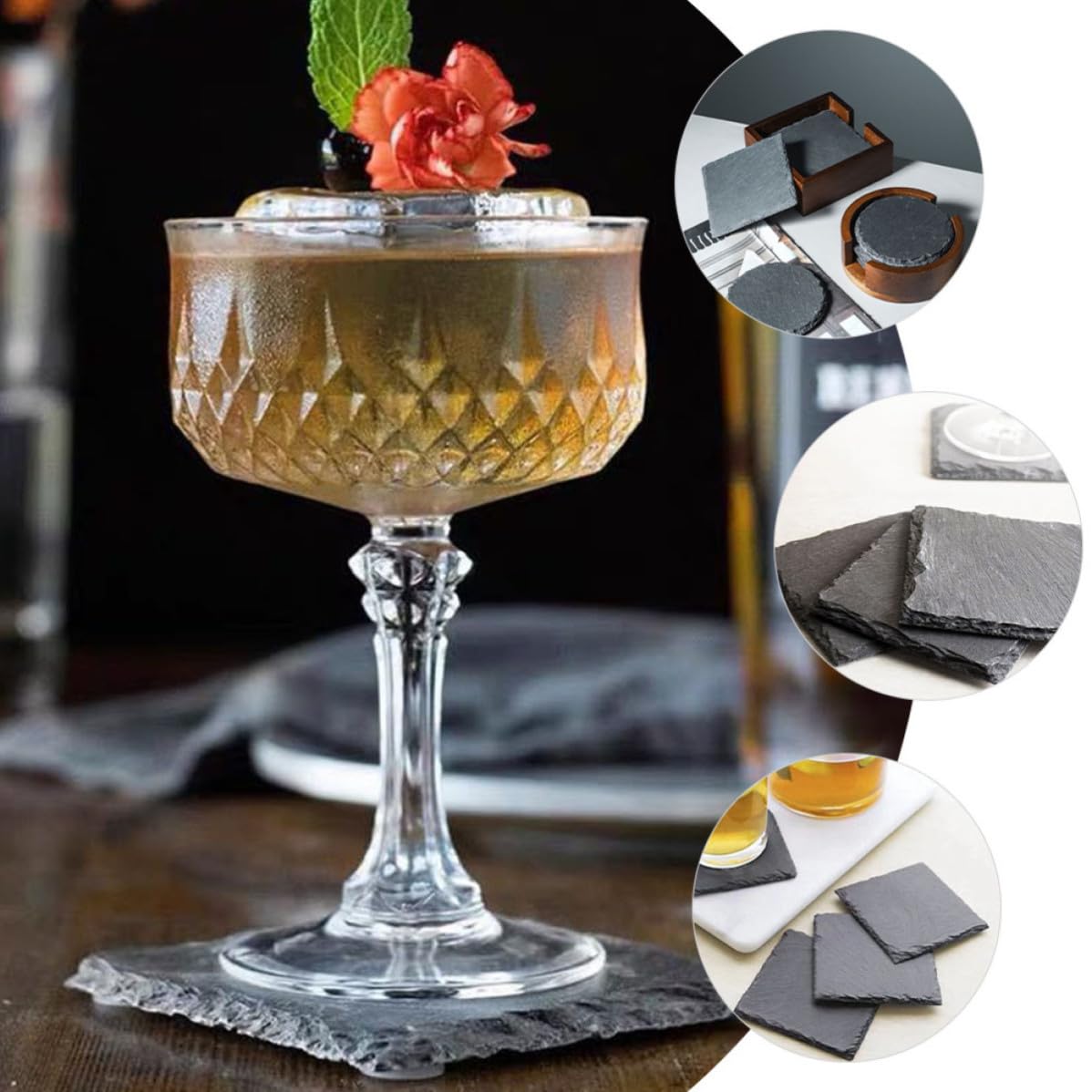 Natural Stone Cup Coaster Set with Non Slip Bottom K670809