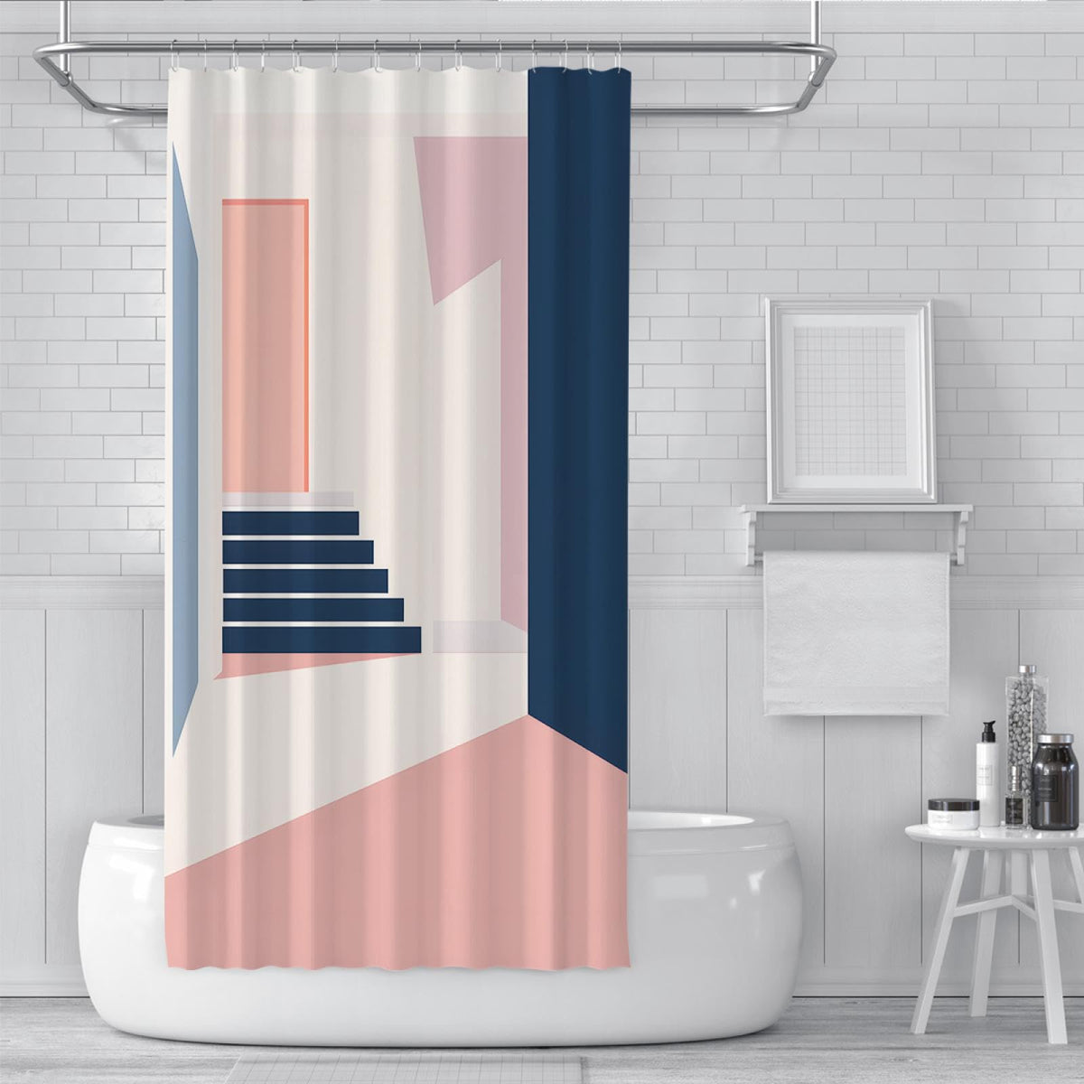 Pink Geometric Shower Curtain 72x72 Inches H1934