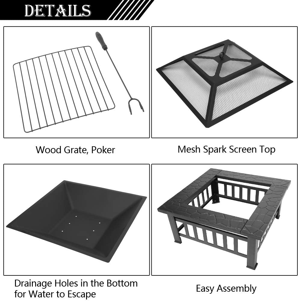 Portable Iron Wood Burning Fire Pit with Mesh Screen Lid T6491