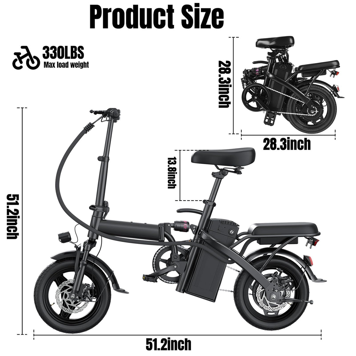 560W 24MPH 32 Miles Range 48V 10Ah 14" Foldable Electric Bike Q572596
