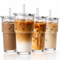 20oz Ribbed Glass Cups with Lids and Straws S340