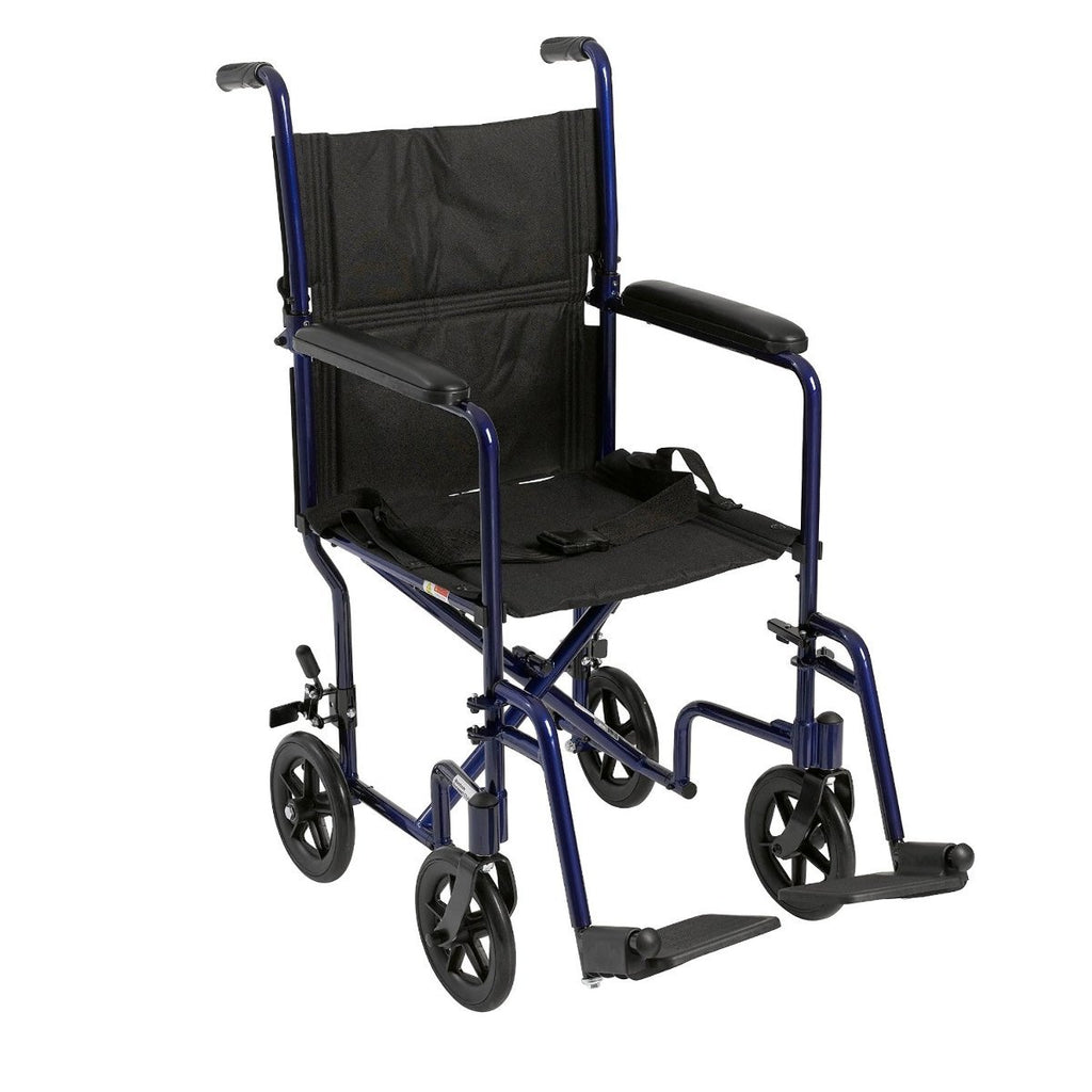 Blue Transport Wheelchair with Swing-Away Footrest V9919