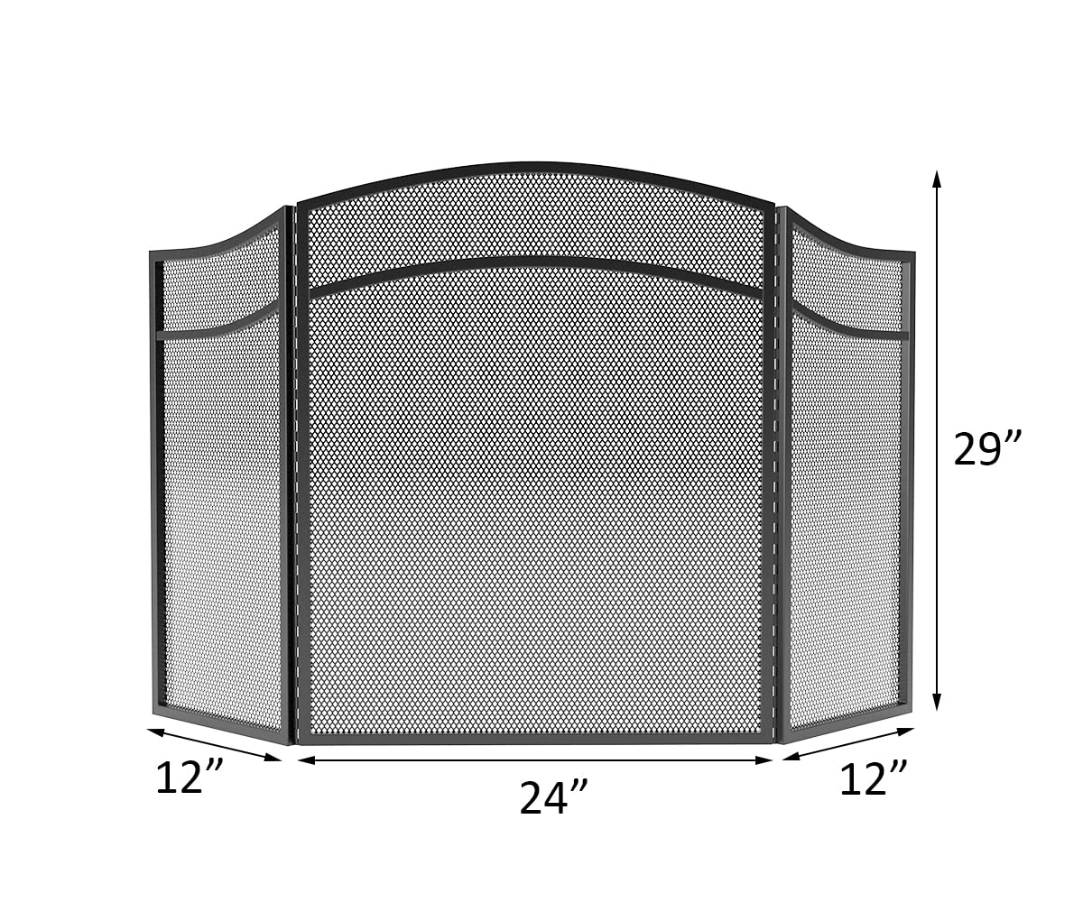 3 Panels Fireplace Screen with Arch Frame Black G95618
