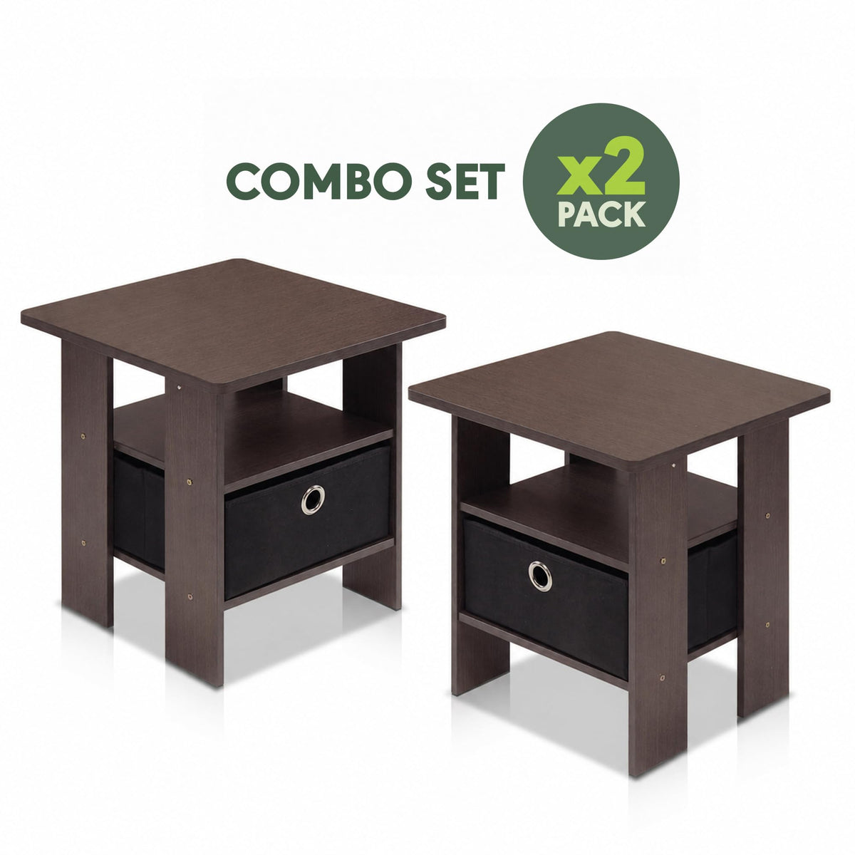Brown 3-Tier Square Side Table Set of 2 I296024