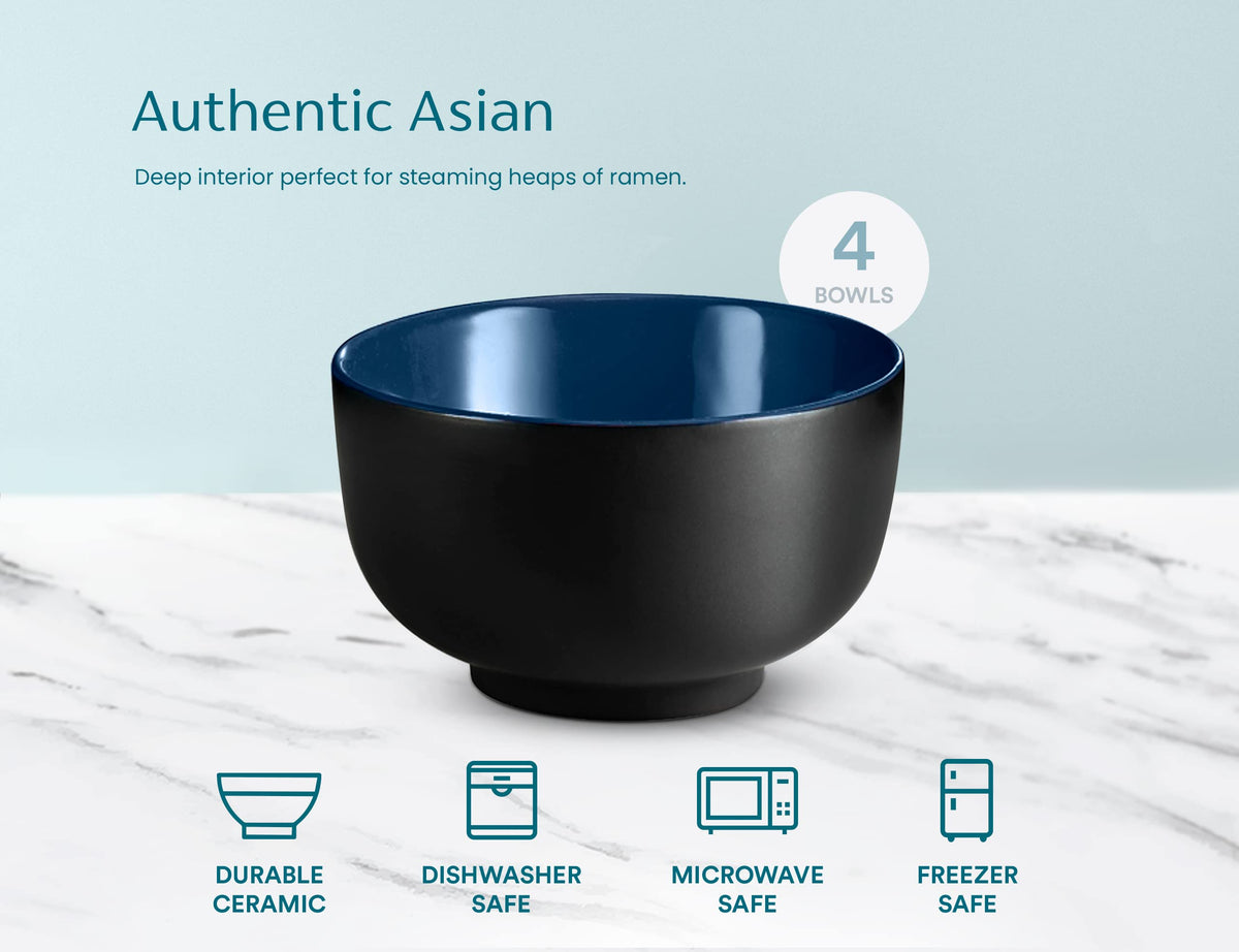 Ceramic Japanese Noodle Bowl Set, 34 oz, Set of 4 V921826