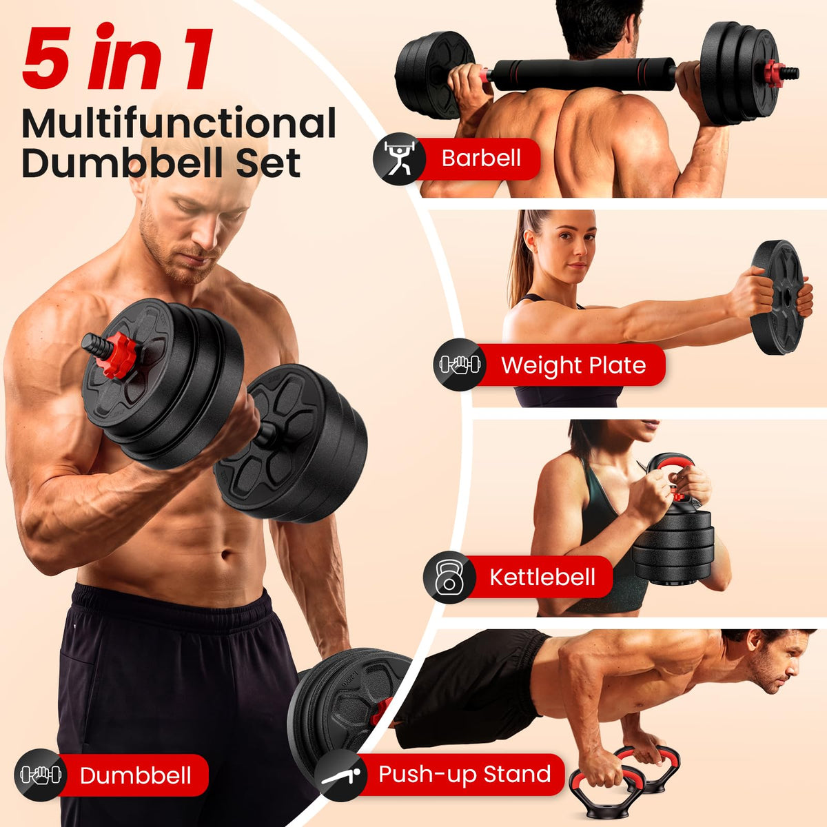 Adjustable 5-in-1 Dumbbell Set with Connector C788