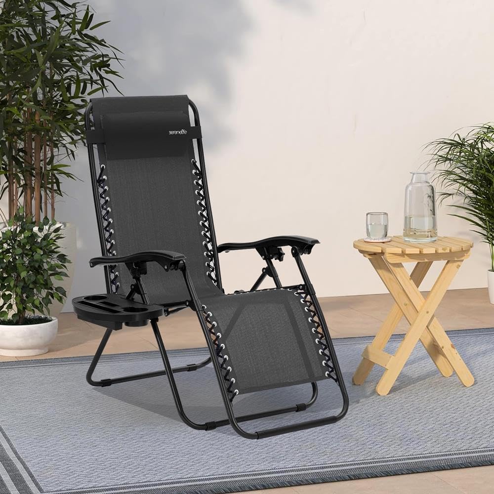 2 Pack Black Zero Gravity Lounge Chairs with Side Table B306