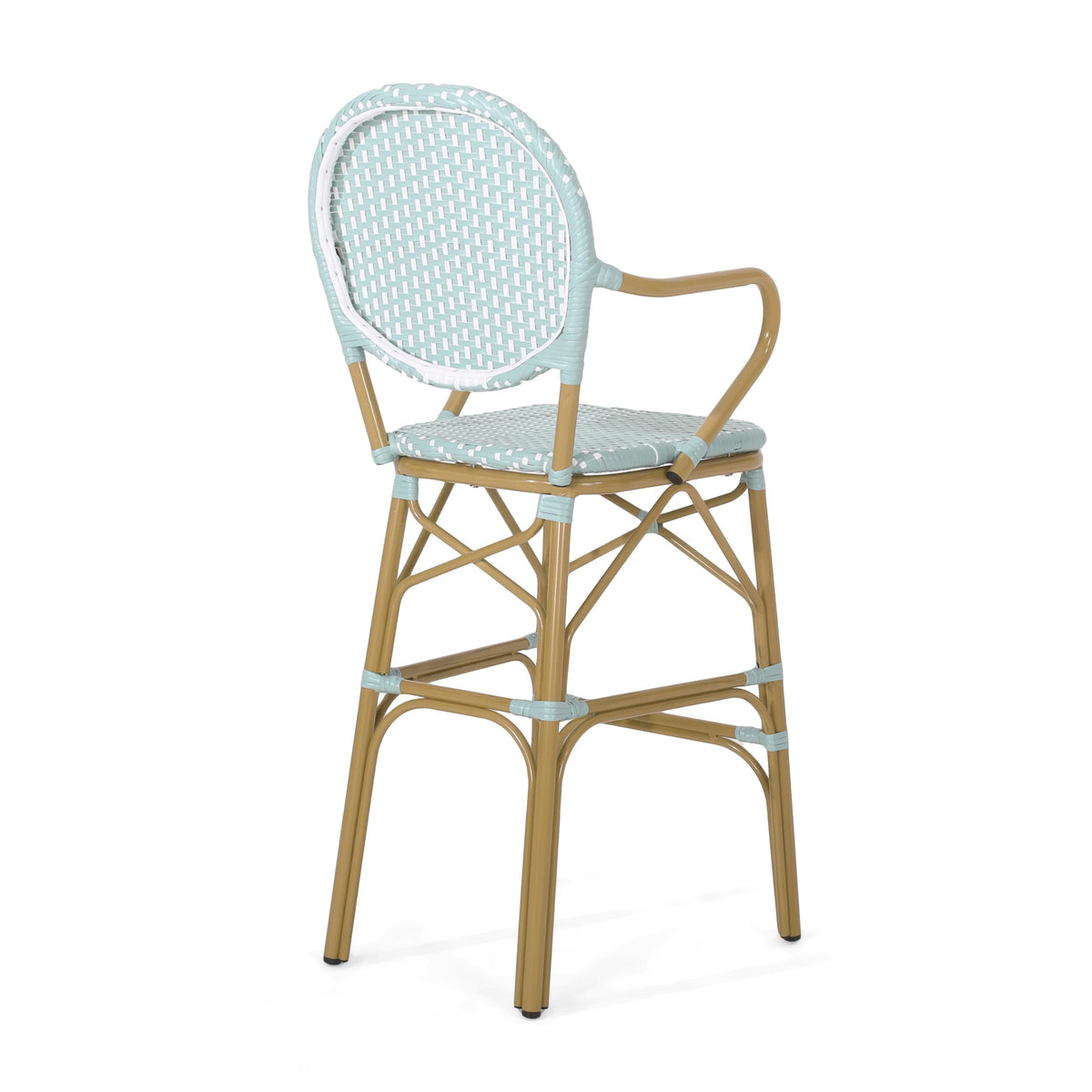 Teal Bamboo Print Wicker Aluminum Bar Stools Set of 2 E559976