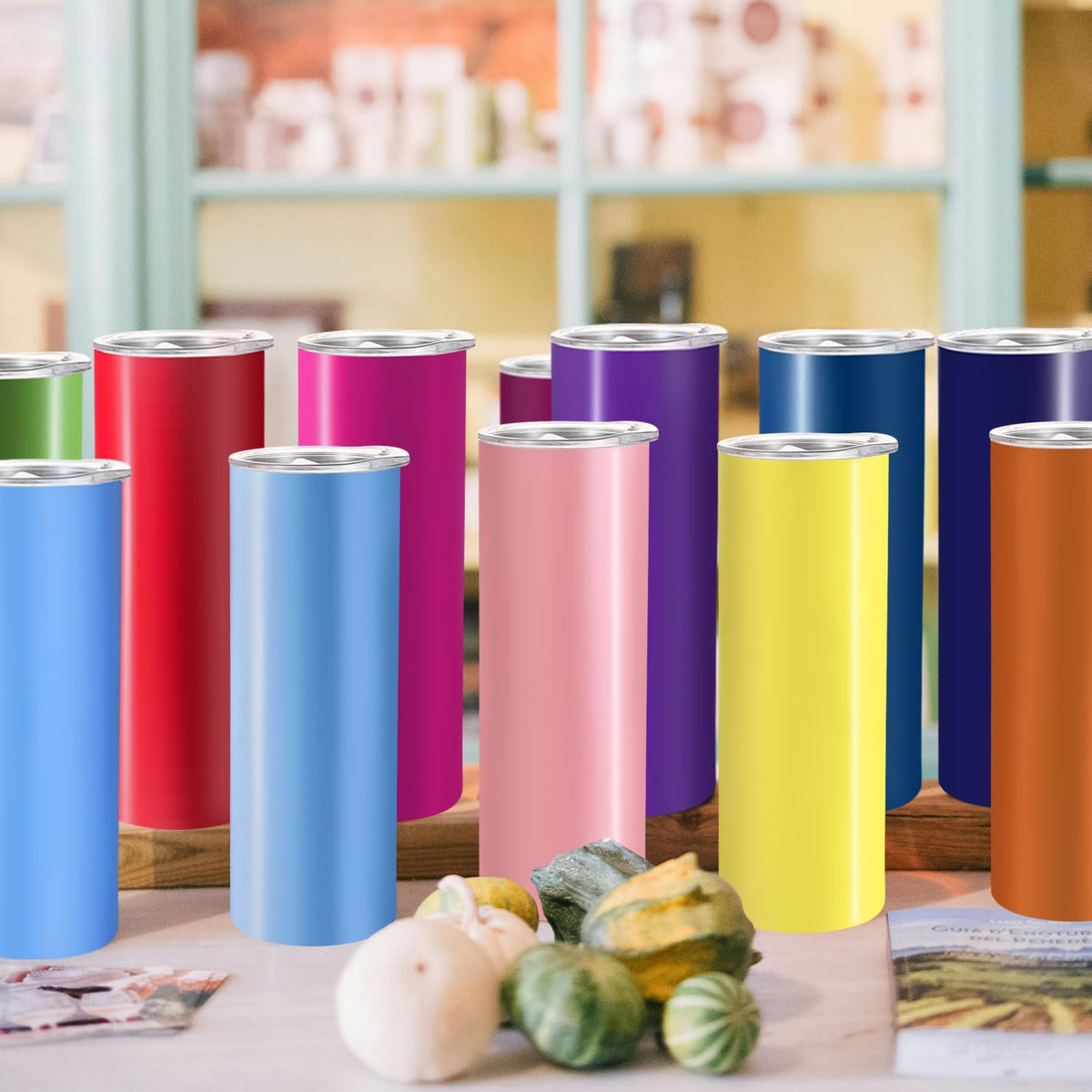 16 Pack 20oz Stainless Steel Insulated Tumblers with Lid and Straw E7263