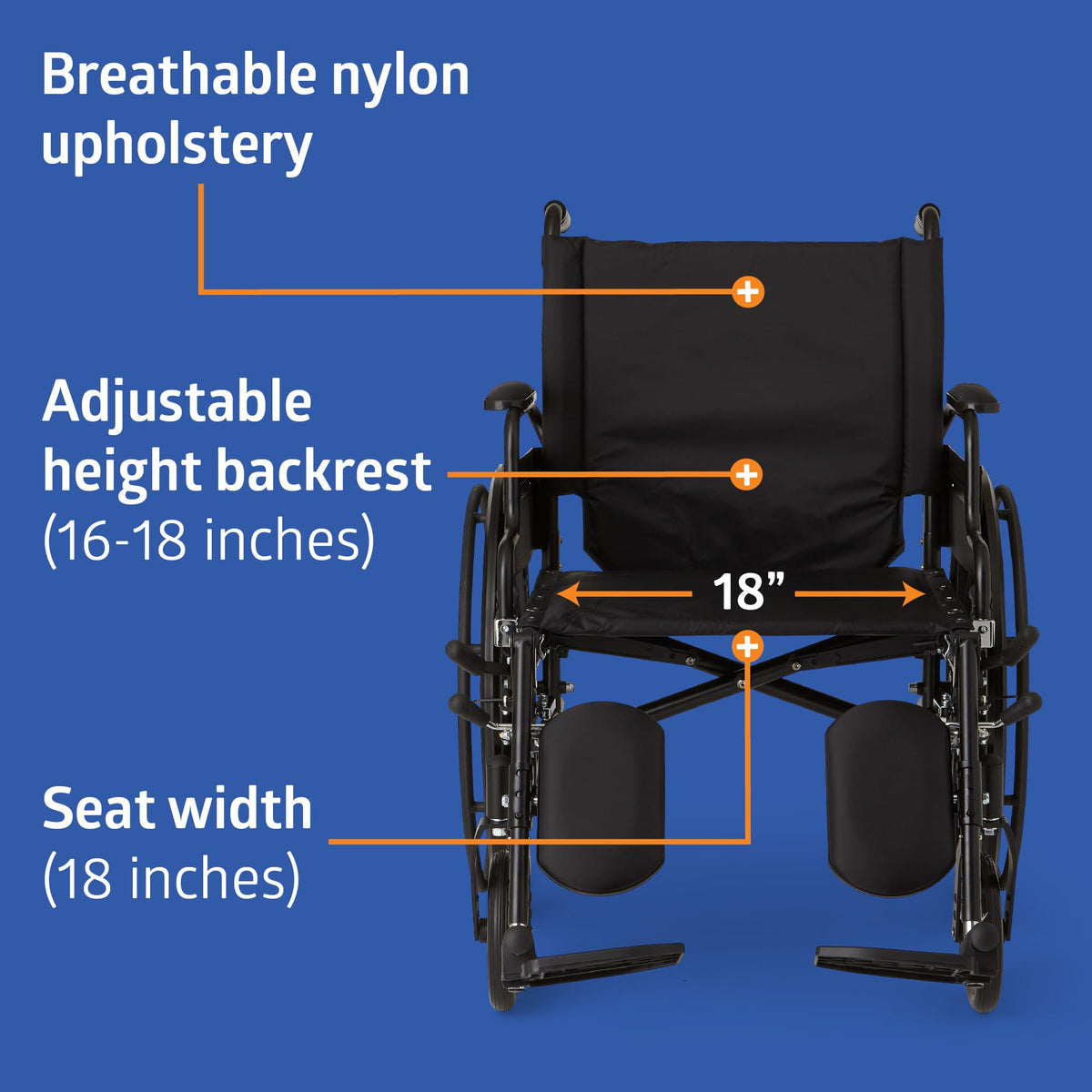 Lightweight Wheelchair with 18" Wide Seat and 300 lb. Weight Capacity J594836