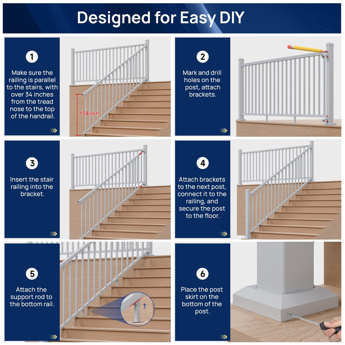 White Modular Stair Railing Kit Z22527