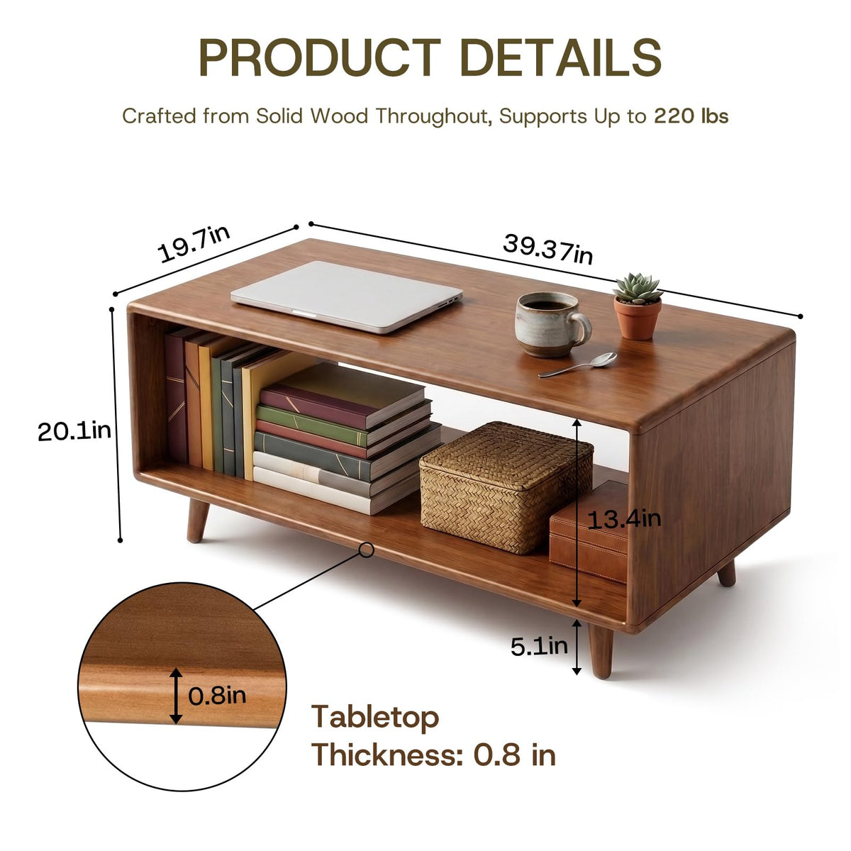 39" Rectangular Solid Wood Coffee Table N37721