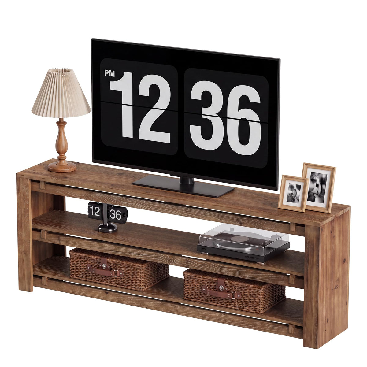 63" Solid Wood 3-Tier TV Stand Q97529