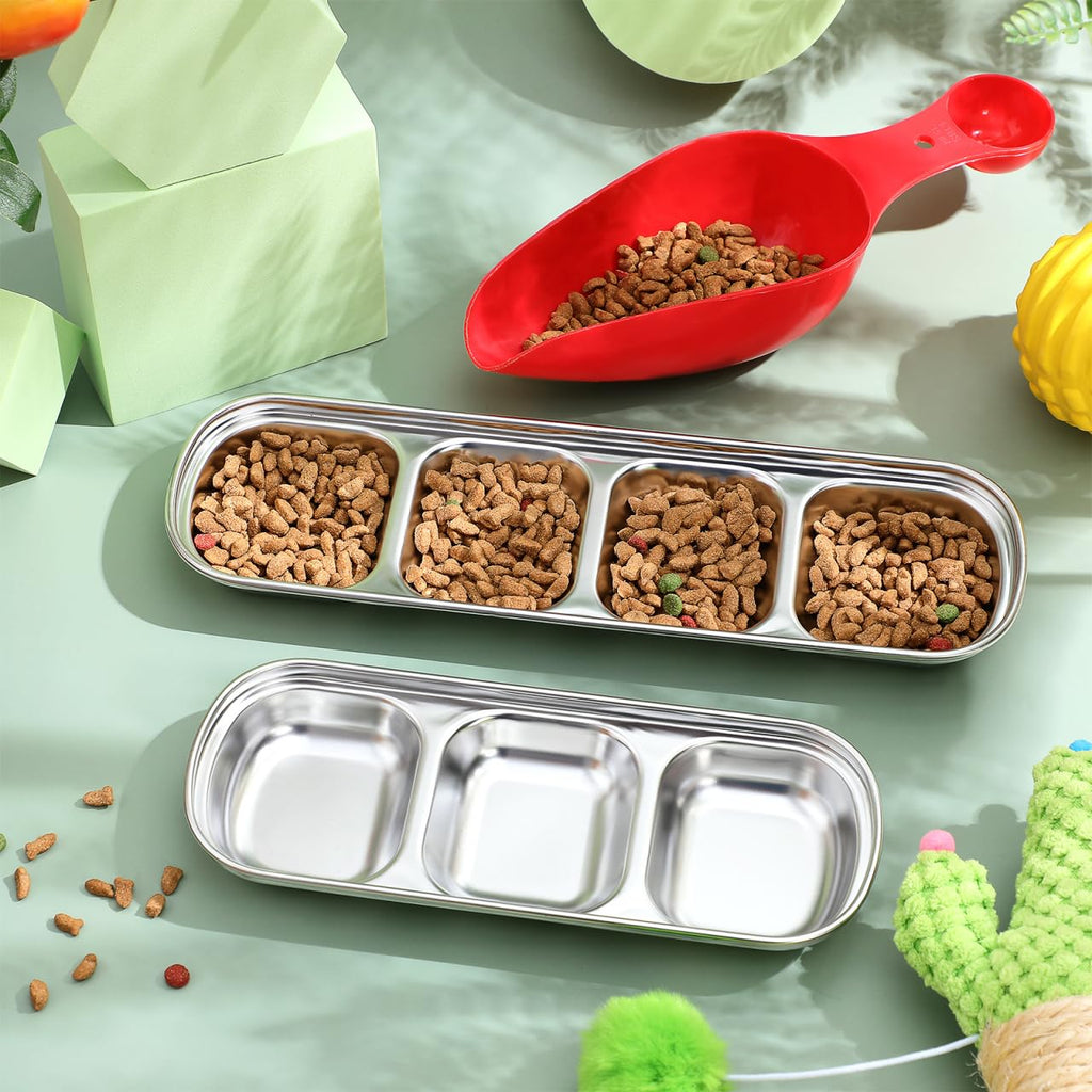 2pcs Stainless Steel Compartment Pet Food Bowls U68541