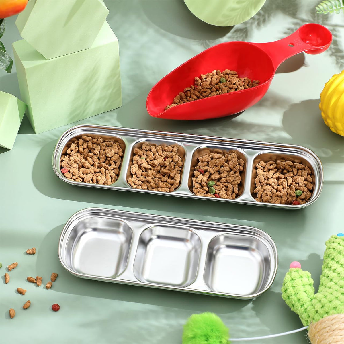 2pcs Stainless Steel Compartment Pet Food Bowls U68541