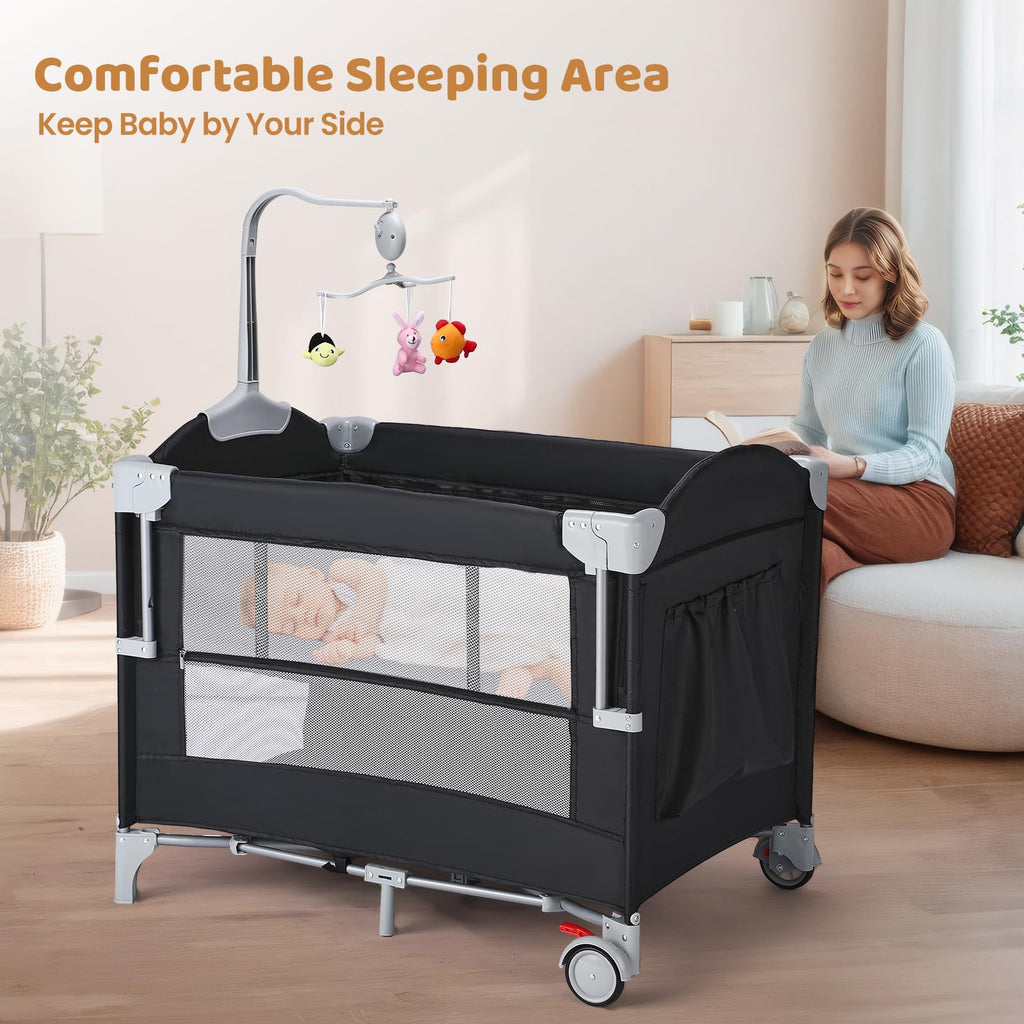 5-in-1 Pack and Play with Bassinet, Changing Table and Portable Crib F75636