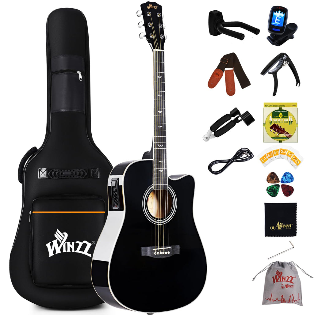 Glossy Black 4/4 Full Size 6 Steel-String Acoustic-Electric Guitar F426