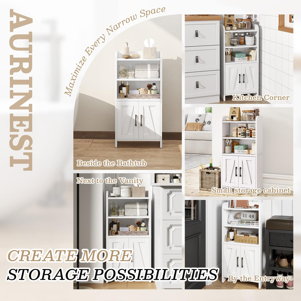 White Small Bathroom Storage Cabinet with 2 Doors and Shelves G646668