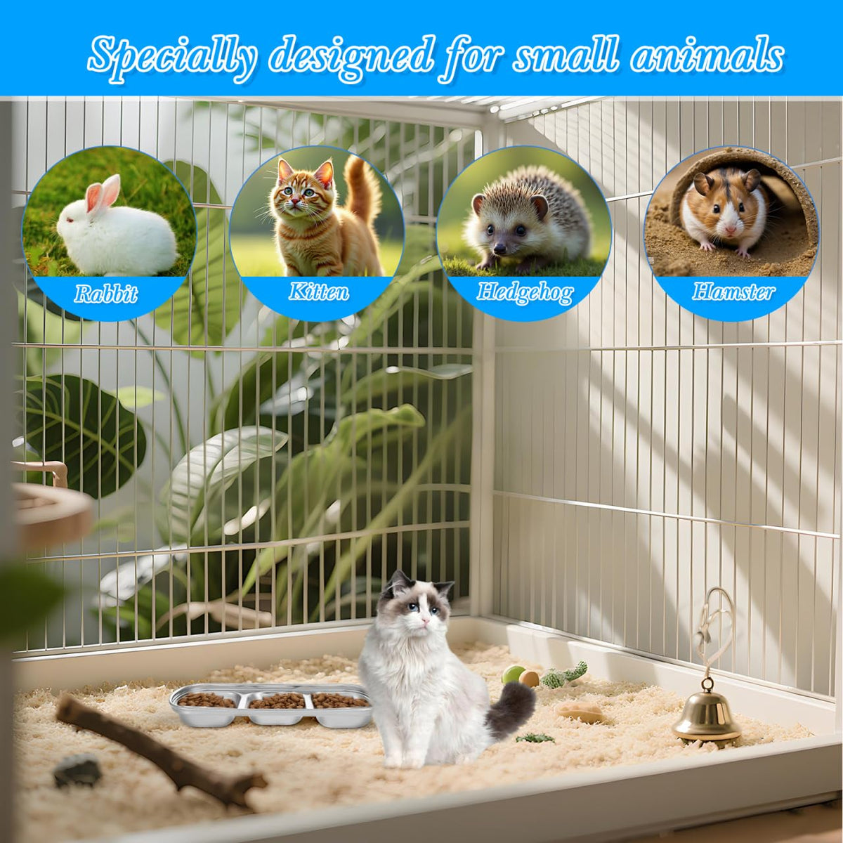 2pcs Stainless Steel Compartment Pet Food Bowls U68541