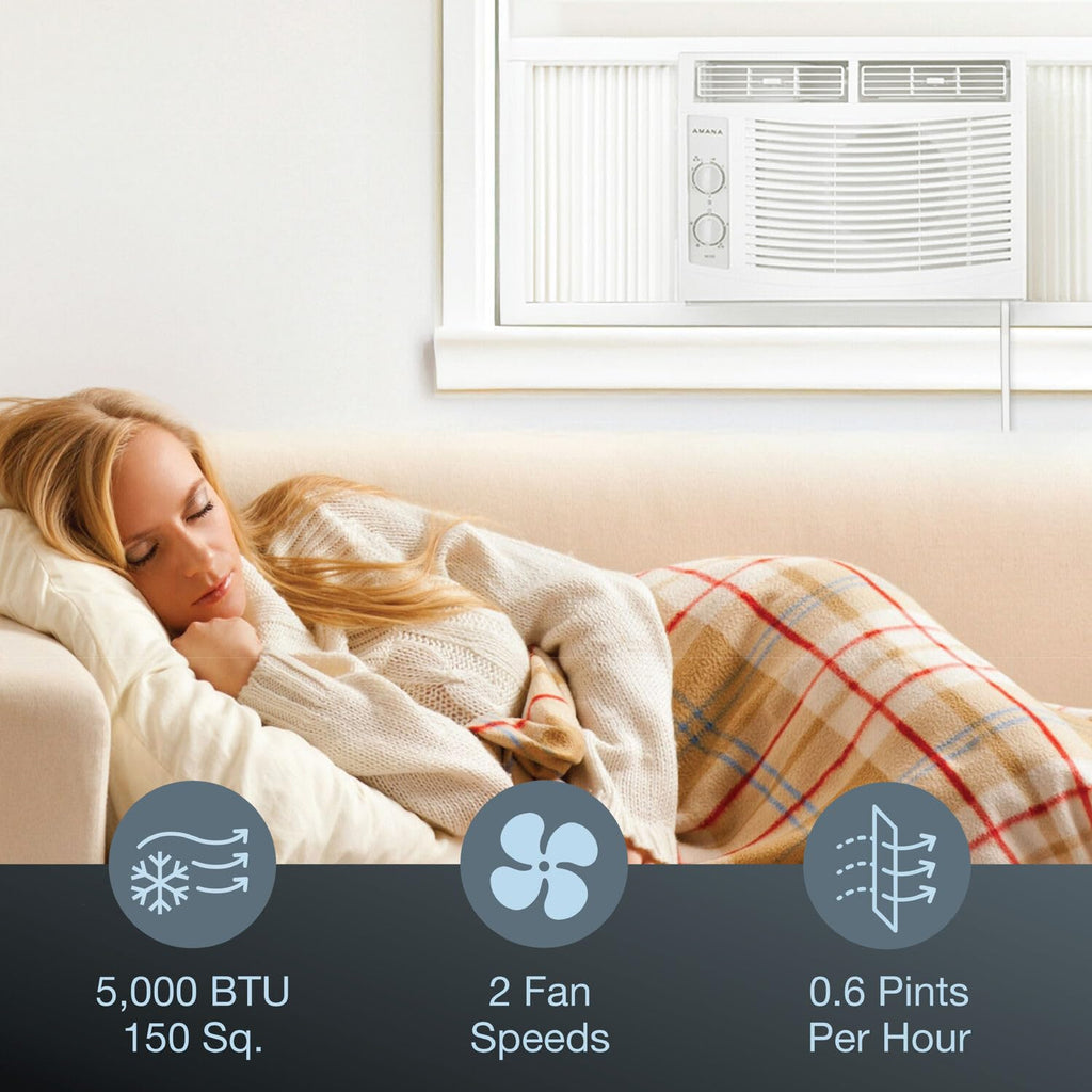 5,000 BTU Window Air Conditioner with Mechanical Controls, Dehumidifier, Washable Filter, 2 Fan Speeds, White I14952